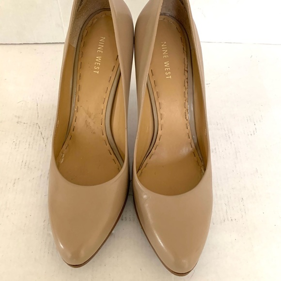 Nine West Natural tan color real leather shoes with platform heels US size 10.5 - Picture 4 of 9